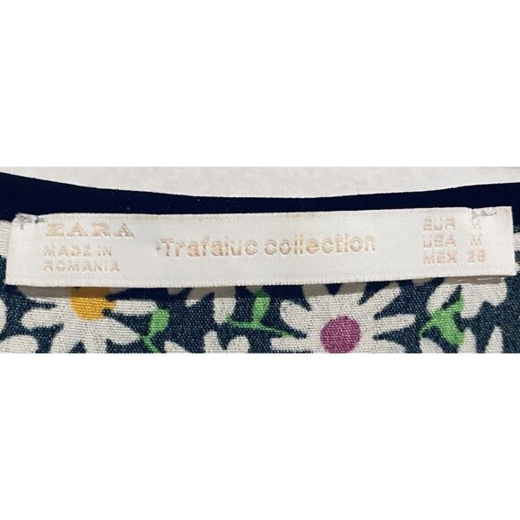 Zara Top Womens Medium Floral Daisy Print Faux Wrap Bell Sleeve Side Tie Boho - Picture 6 of 8